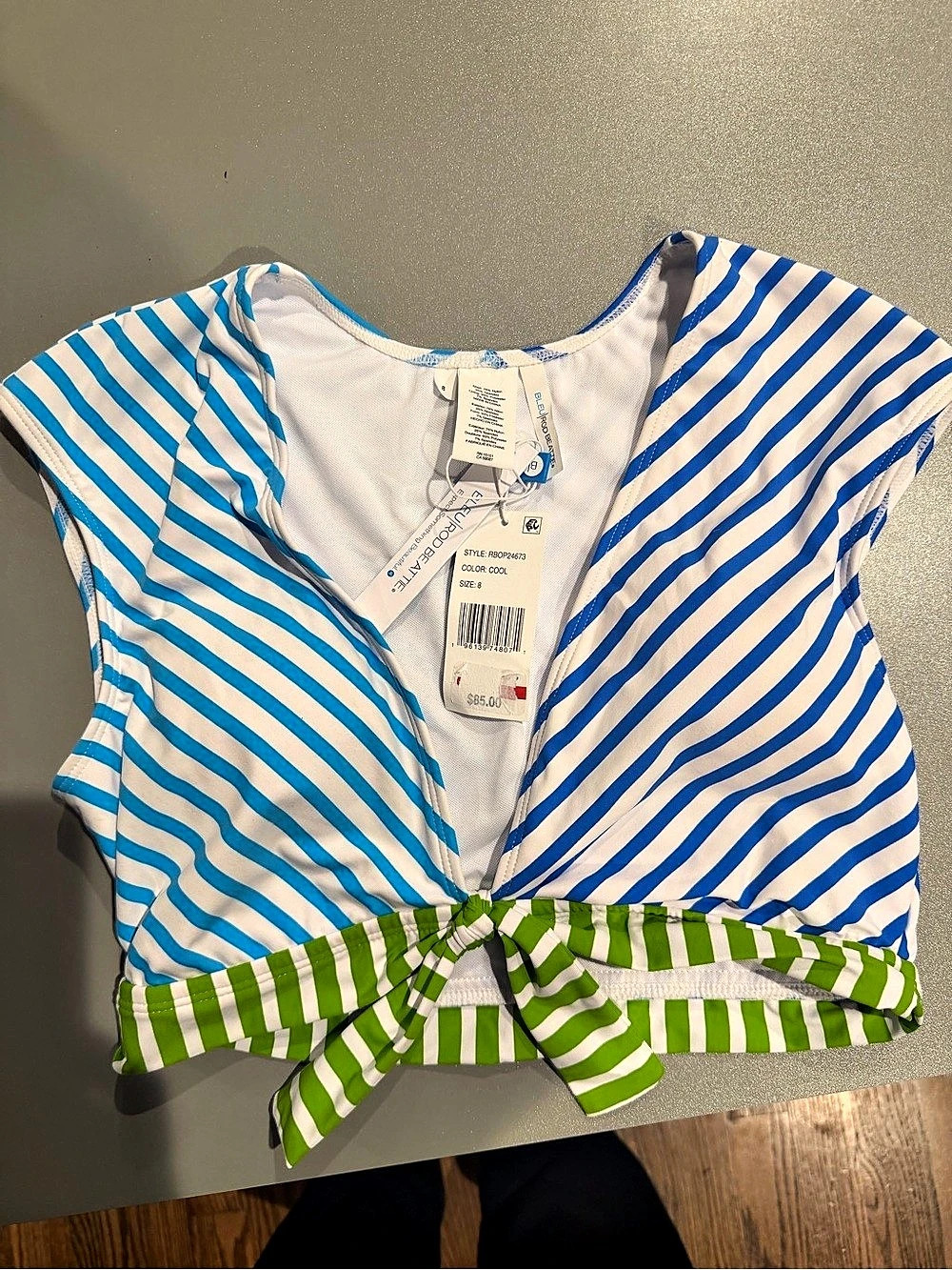 Bleu Rod Beattie Striped Crop Top in Blue & Green Size Small NWT